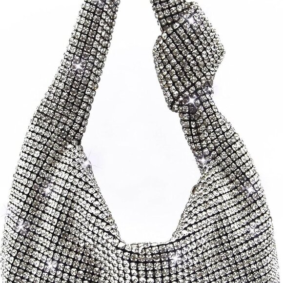 Women Knotted Handbag Sparkly Rhinestone Hobo Dumpling Bag Diamond Glitter Eveni - Picture 1 of 6